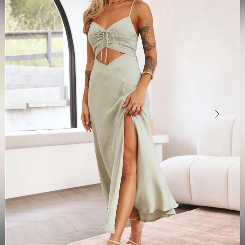 Hello Molly Sage Green Maxi Dress with Front Slit